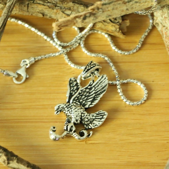 Sterling Silver EAGLE & COBRA Men's Necklace - Picture 4 of 8
